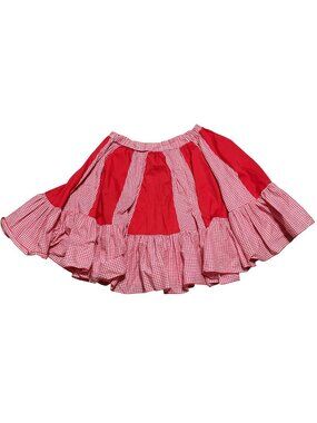 Vtg Square Dancing Skirt Sz XL Red & Gingham Panel W/ Ruffle Handmade USA Made